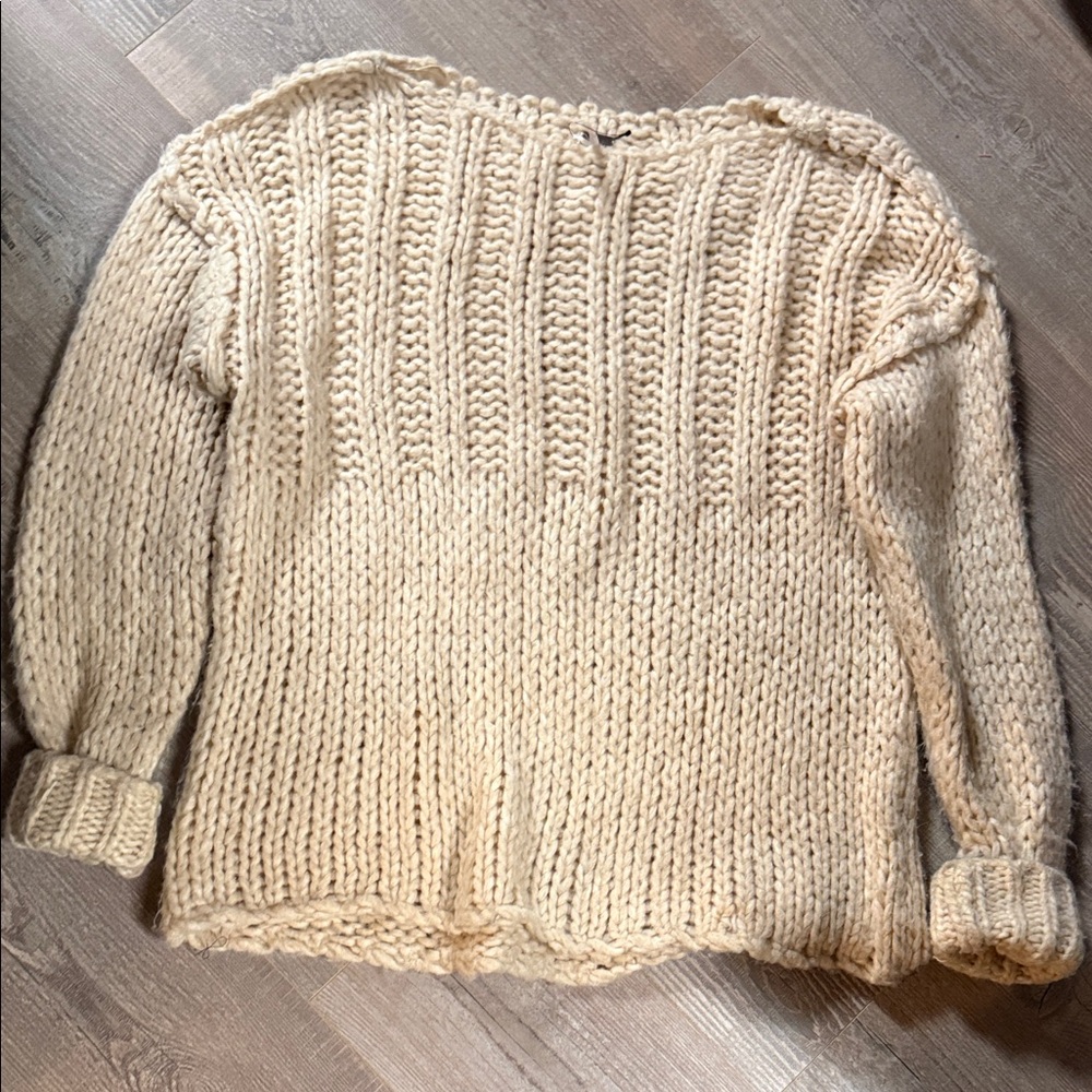 NWT Free People Ronda Pull Over Tunic Beige Chunky Knit Sweater